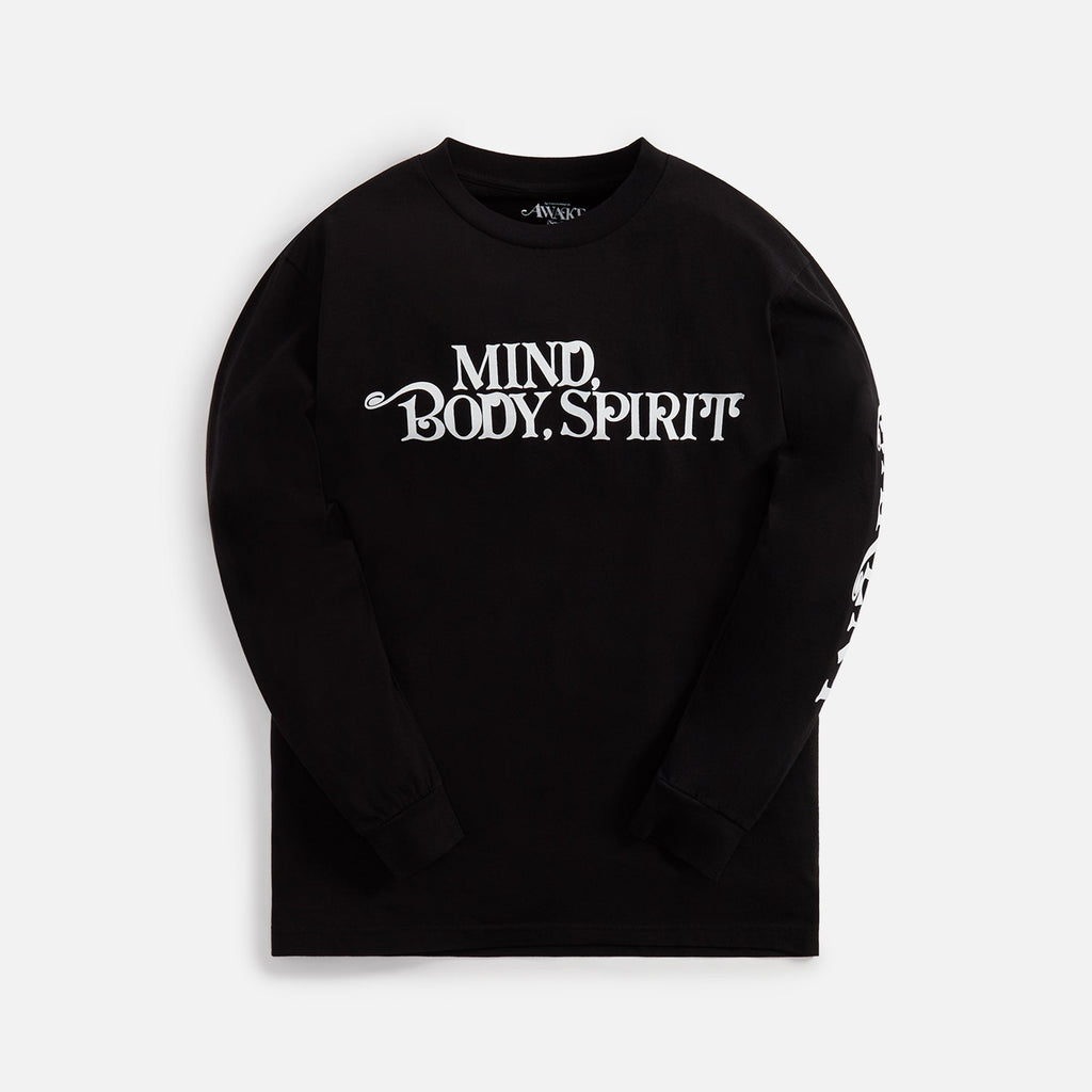Awake NY Mind Body Spirit Printed Long Sleeve Tee - Black