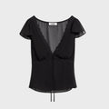 GUIZIO Ara Lace Trim V-Neck Top - Black