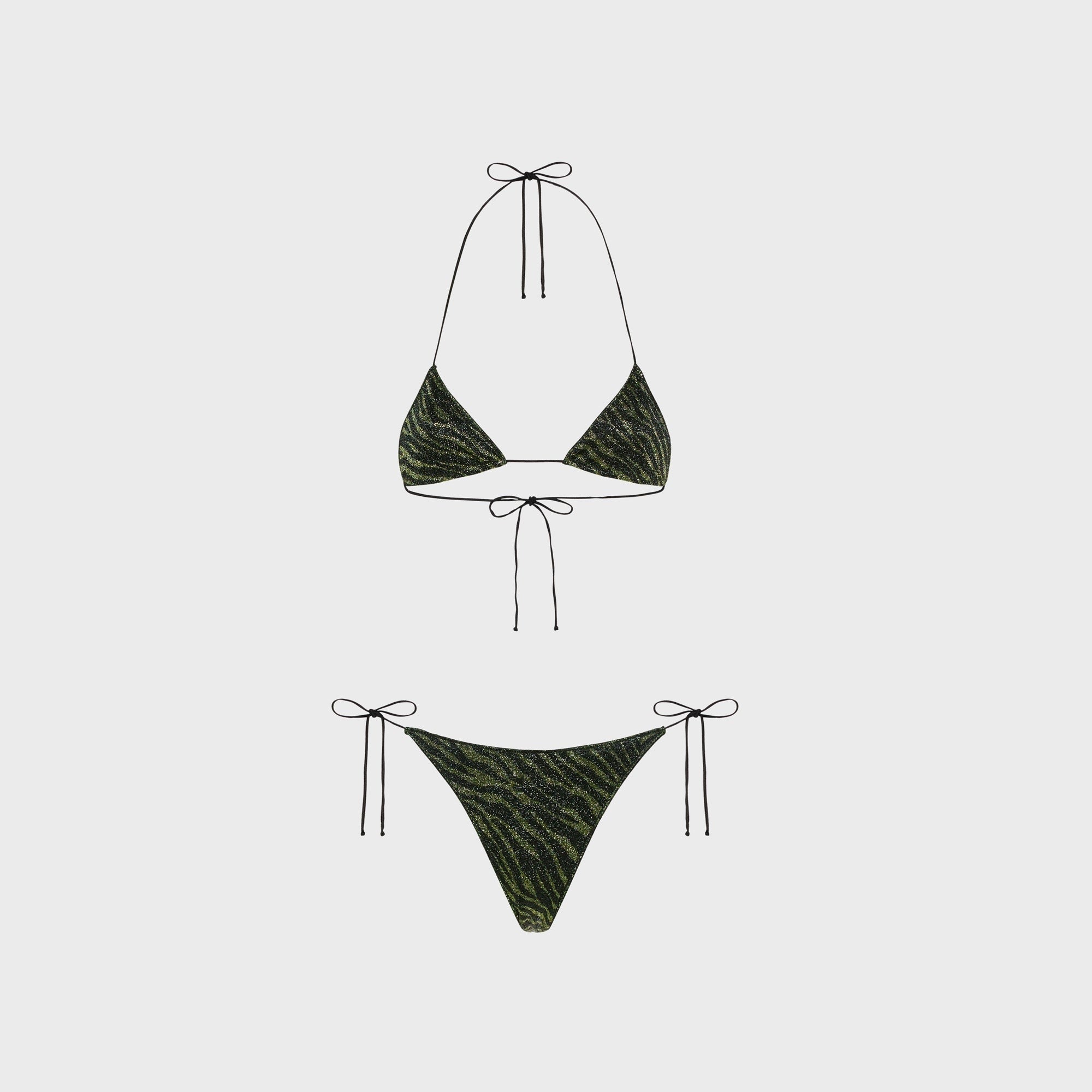 Oseree Lumiere Candy Two Piece Printed Lurex Bikini Set - Green / Black