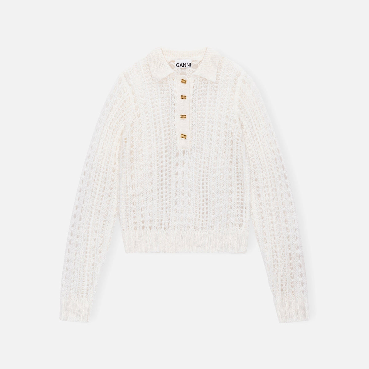 Ganni Mohair Lace Polo - White