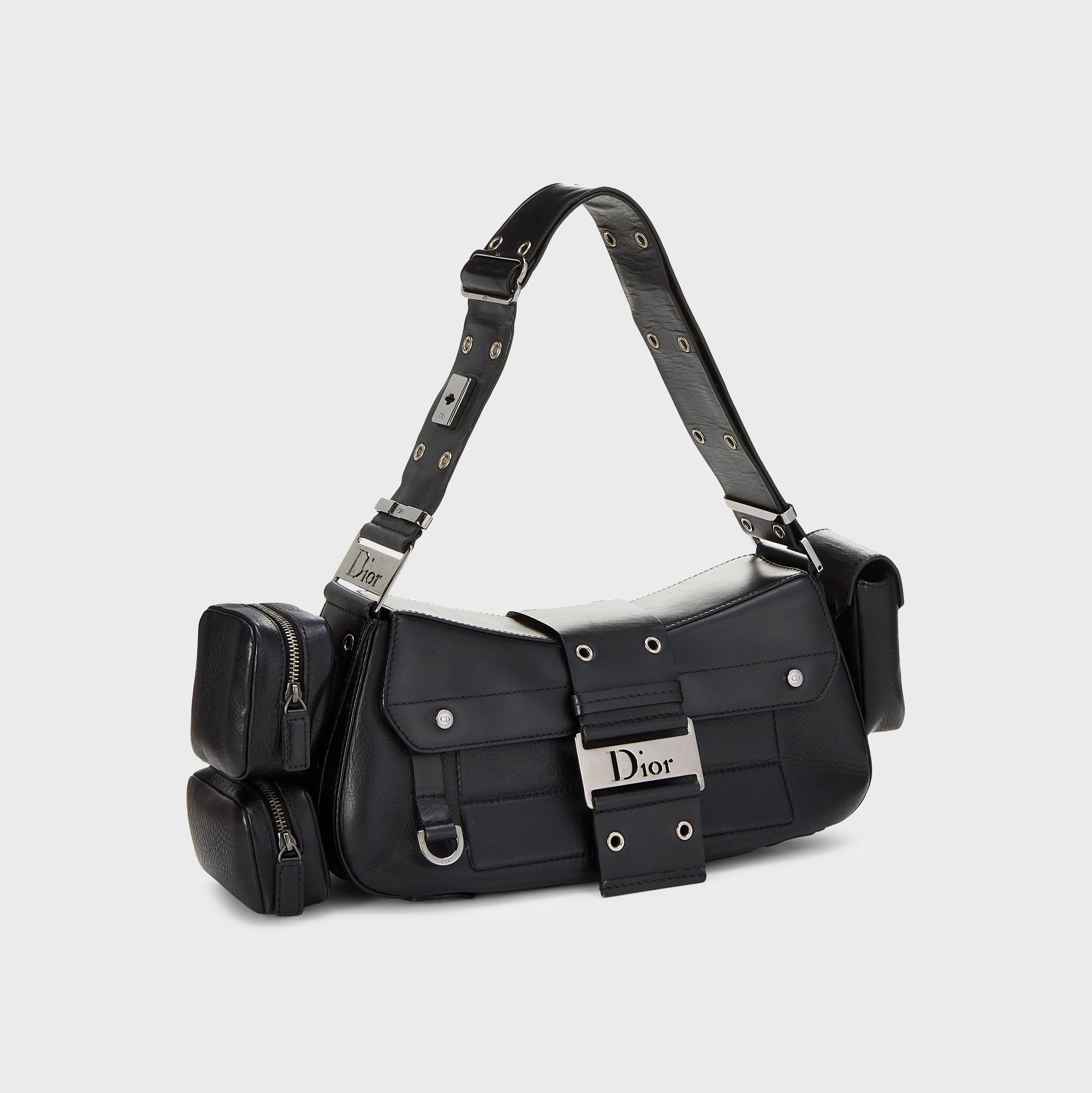 WGACA Dior Leather Street Chic Columbus Shoulder Bag - Black