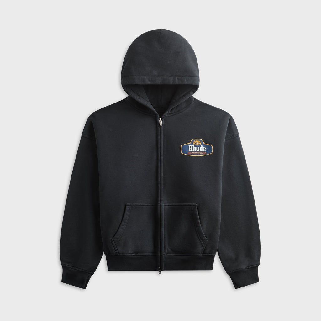 Rhude Racing Crest Zip-Up Hoodie - Vintage Black / Navy