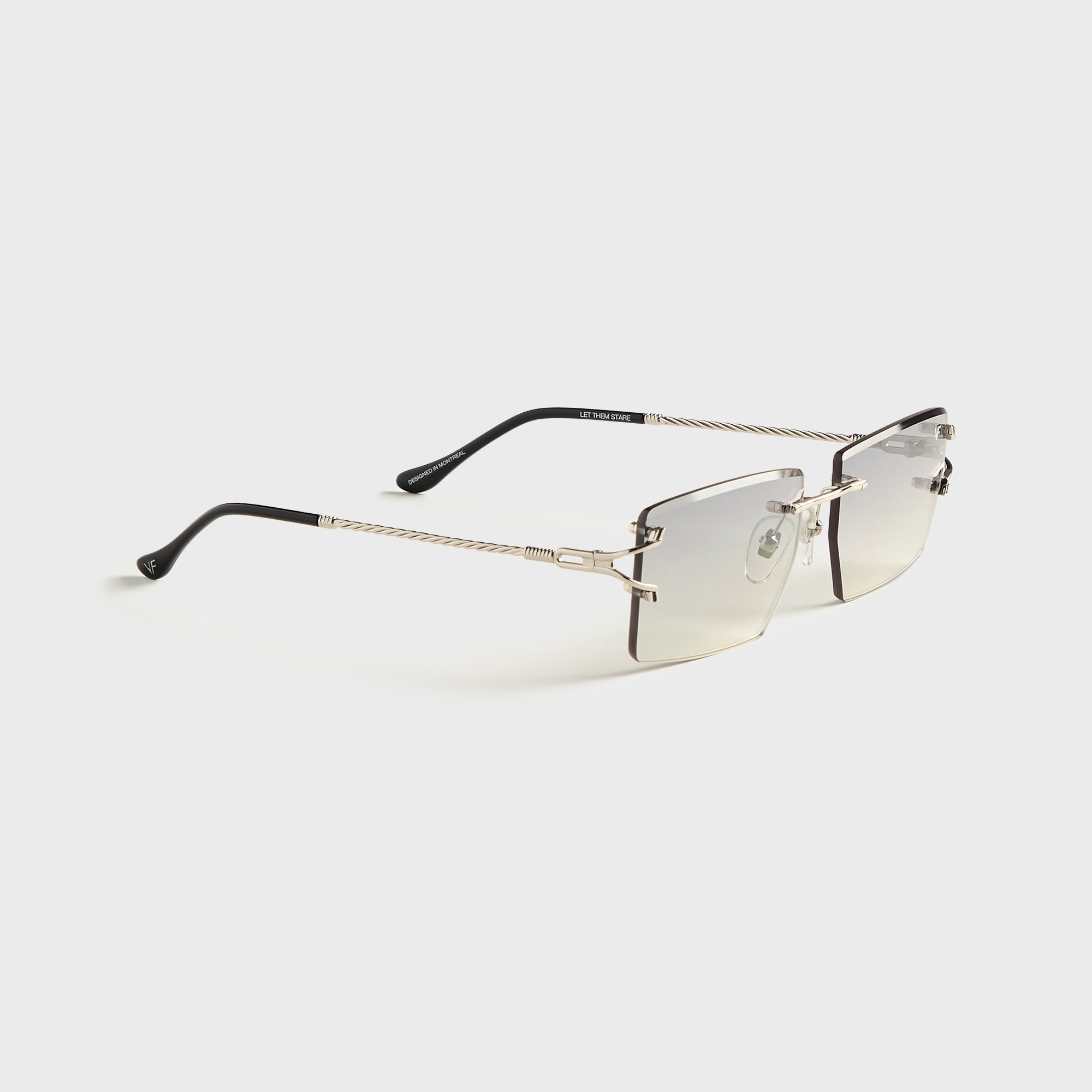 Vintage Frames Icon Rimless Drill Mount 24KT White Gold Sunglasses - Asphalt Gradient