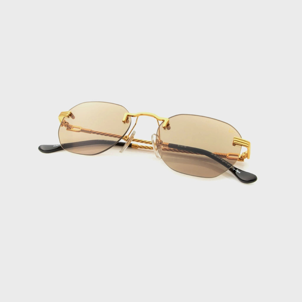 Vintage Frames Detroit Player Rimless Drill Mount 24KT Gold Sunglasses - Sky Blue