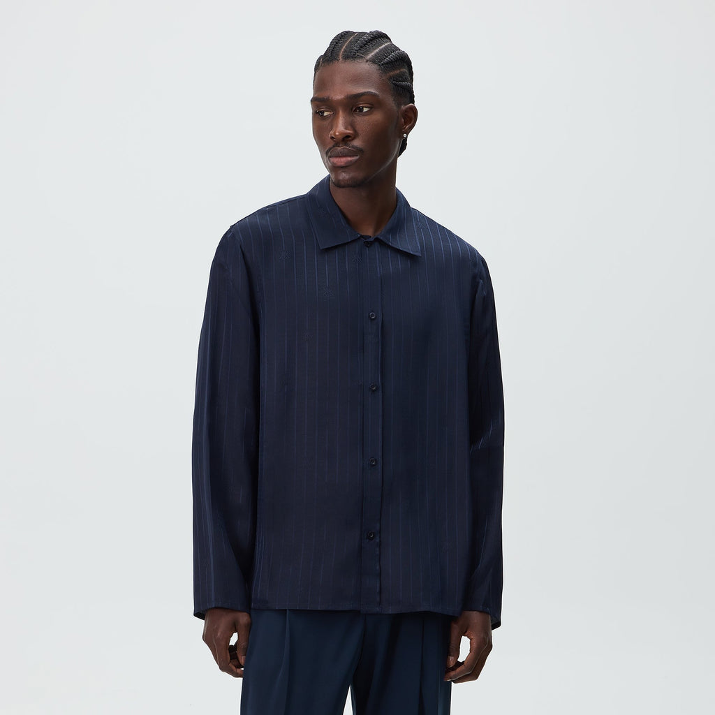 Kith Crest Logo Long Sleeve Boxy Collared Overshirt - Nocturnal