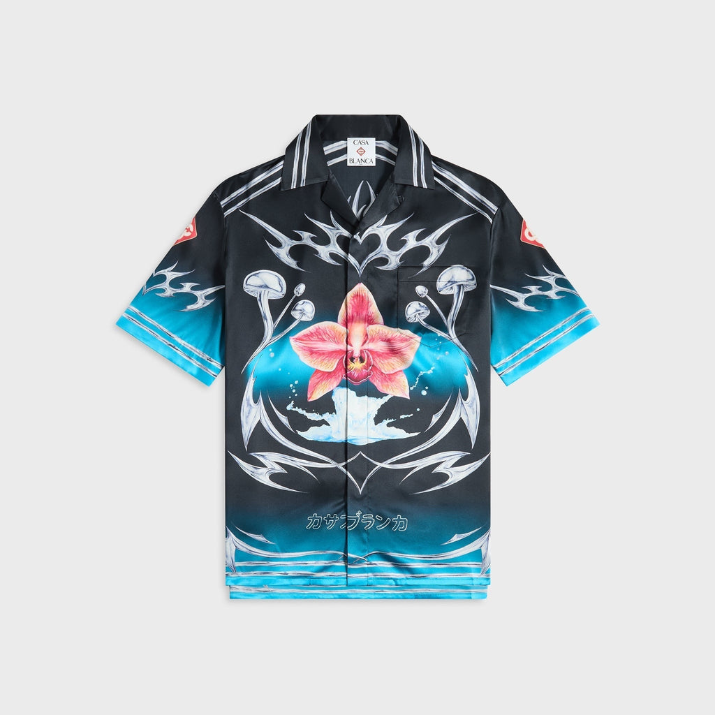 Casablanca Cuban Collar Short Sleeve Shirt - Black