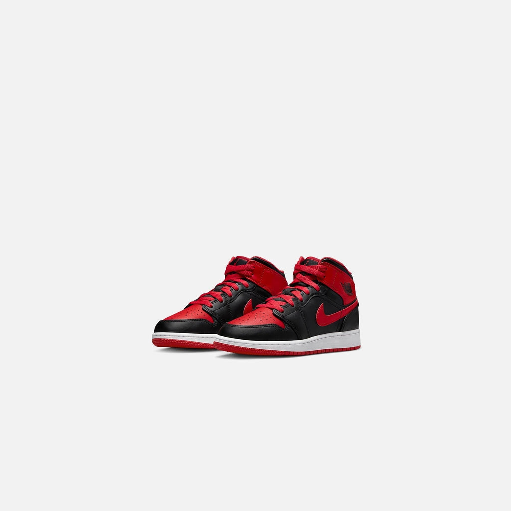 Jordans GS Air Jordan 1 Mid - Black / Fire Red / White