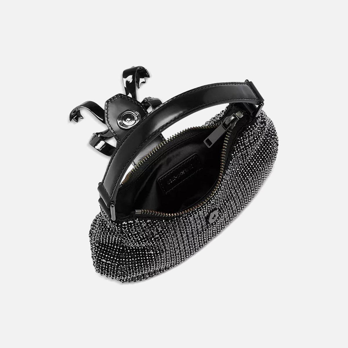 Self-Portrait Diamante Crescent Bow Bag - Black