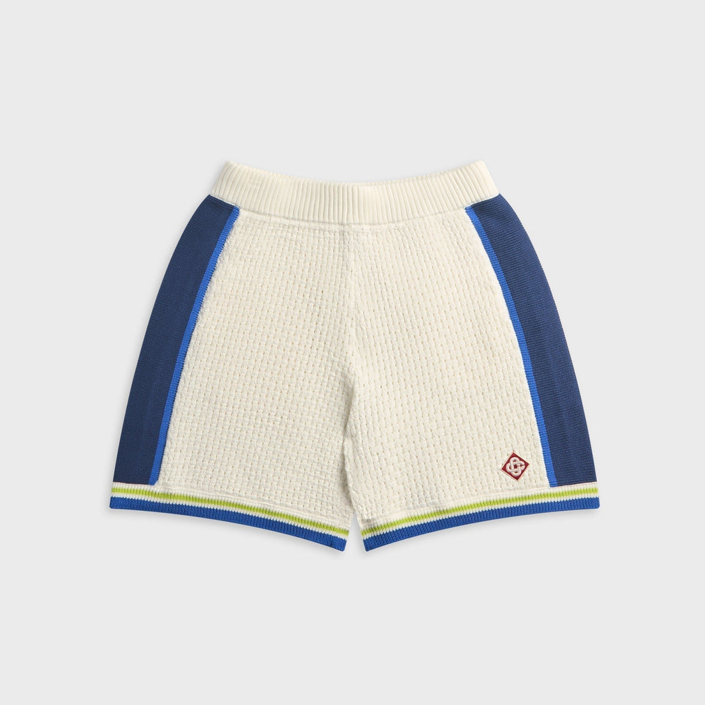 Casablanca Side-Stripe Crochet Short - White / Blue