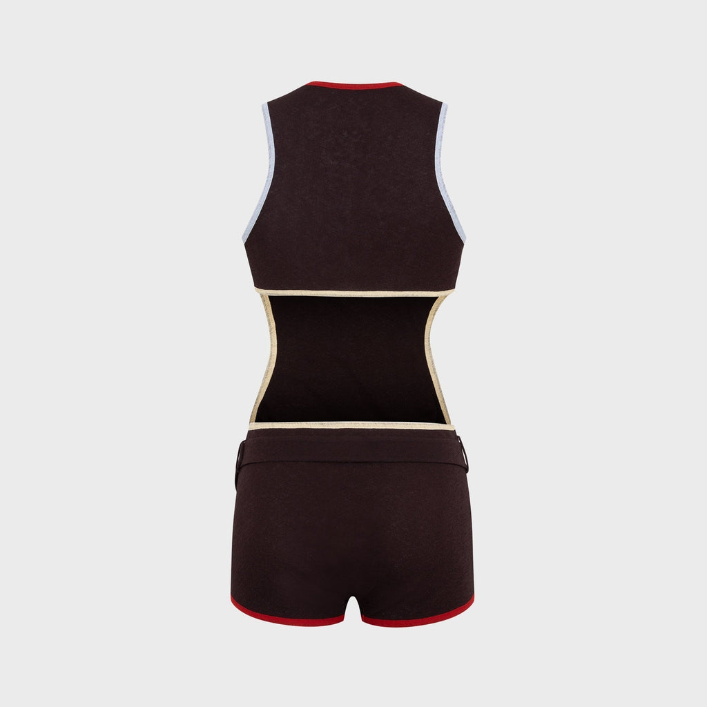 Siedres Lexi Contrast Trim Cut Out Jumpsuit - Brown