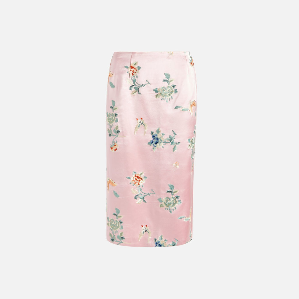 Kim Shui Silk Embroidered Pencil Skirt - Pink