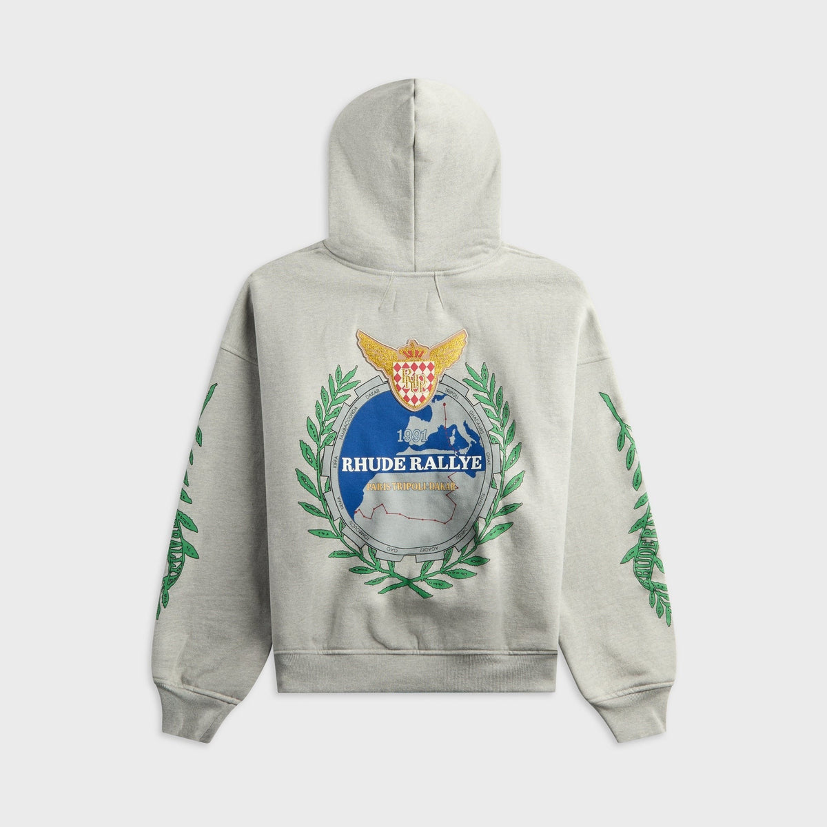 Rhude Tripoli Rally Team Zip-Up Hoodie - Heather Grey / Green / Blue