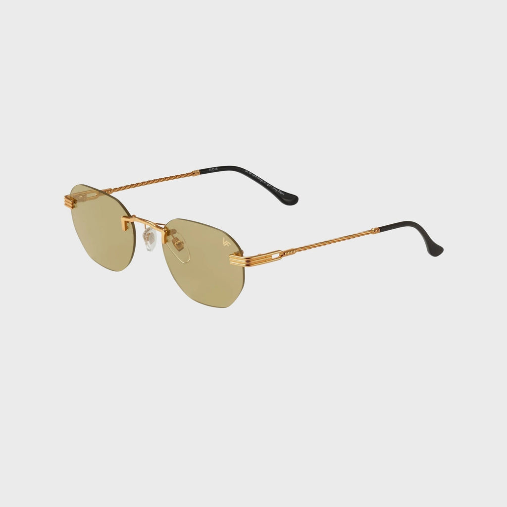 Vintage Frames Detroit Player Rimless Drill Mount 24KT Gold Sunglasses - Sky Blue