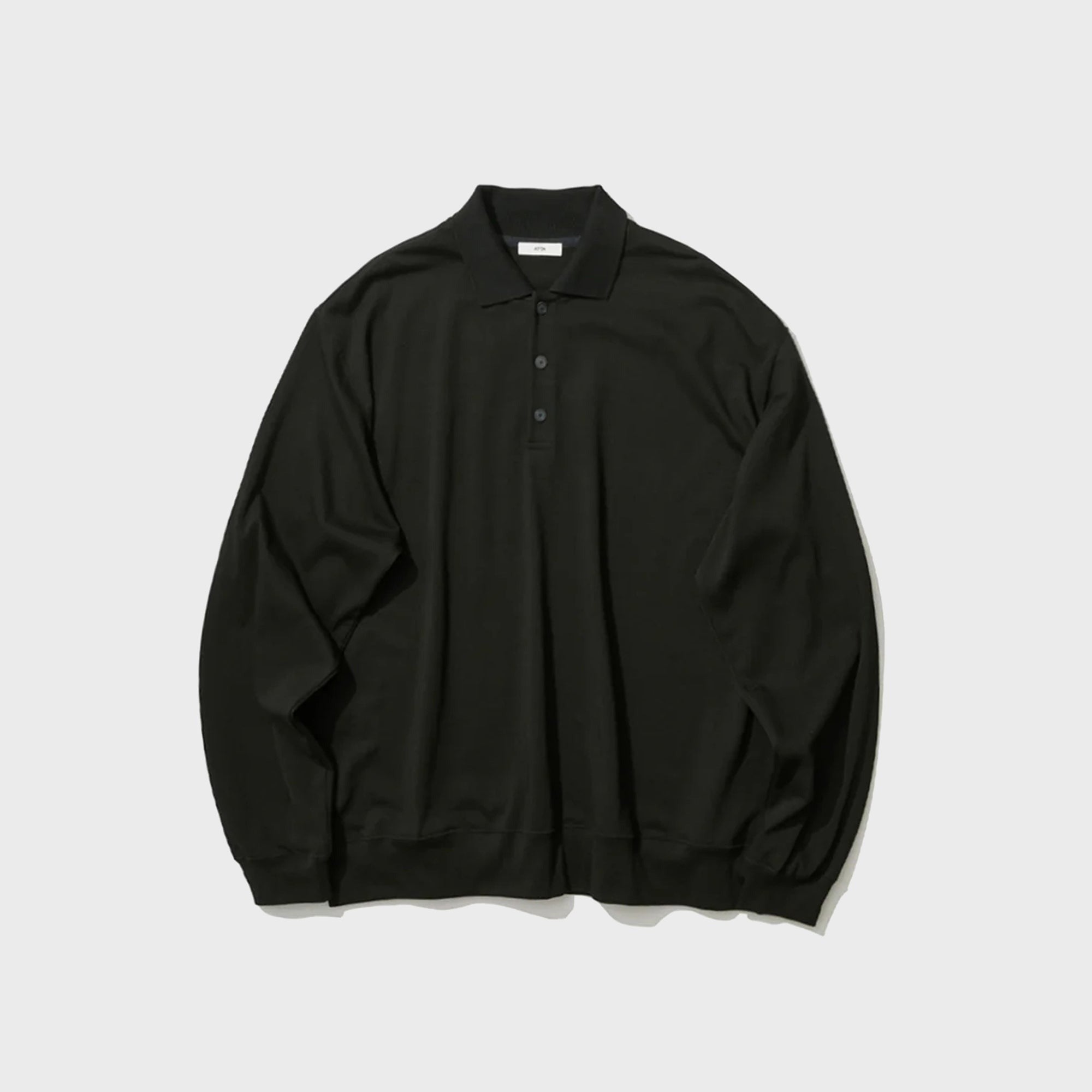 ATON Suvin Double Jersey Polo Shirt - Black