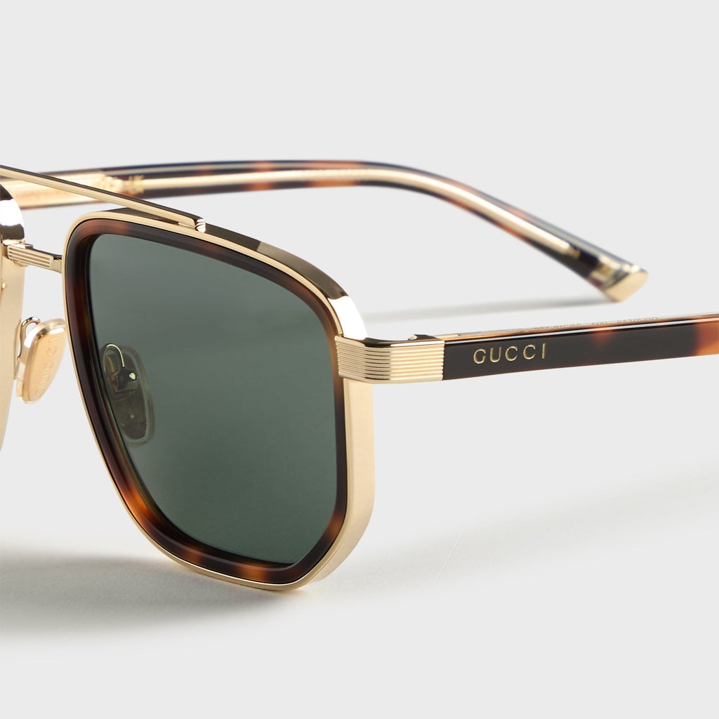 Gucci GG2073S Navigator Frame Sunglasses - Gold / Havana / Green
