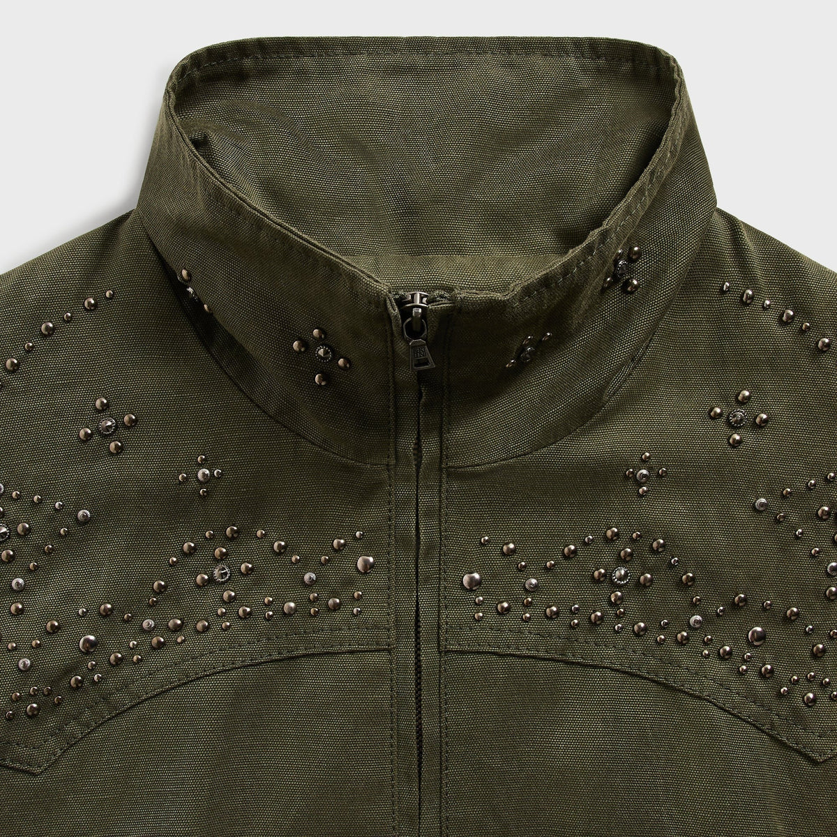 &Kin Studded Canvas Rhysand Jacket - Moss