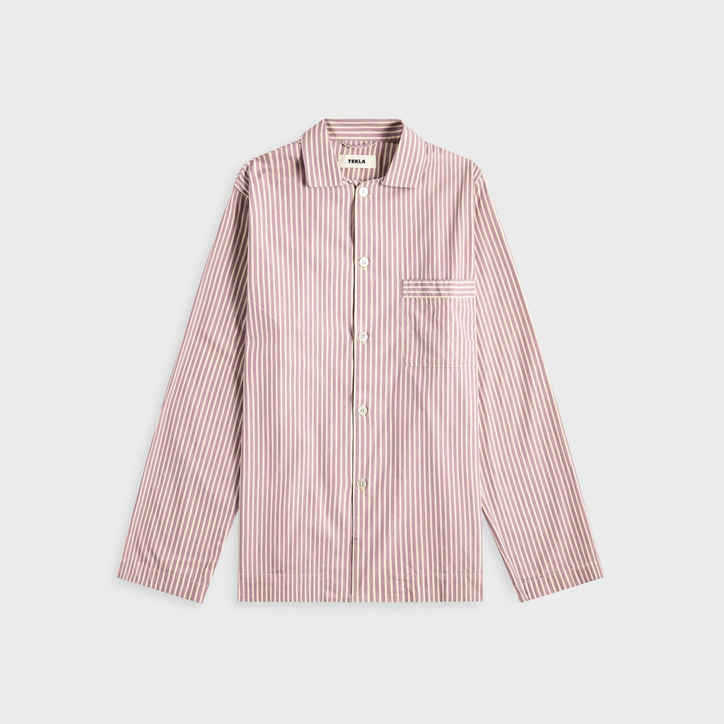 Tekla Poplin Long Sleeve Pyjama Shirt - Skipper Stripes