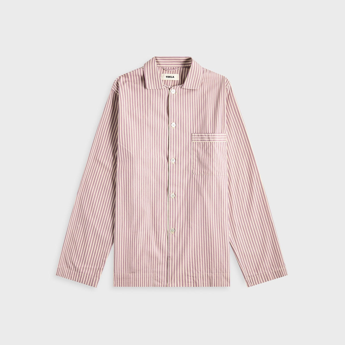 Tekla Poplin Long Sleeve Pyjama Shirt - Skipper Stripes