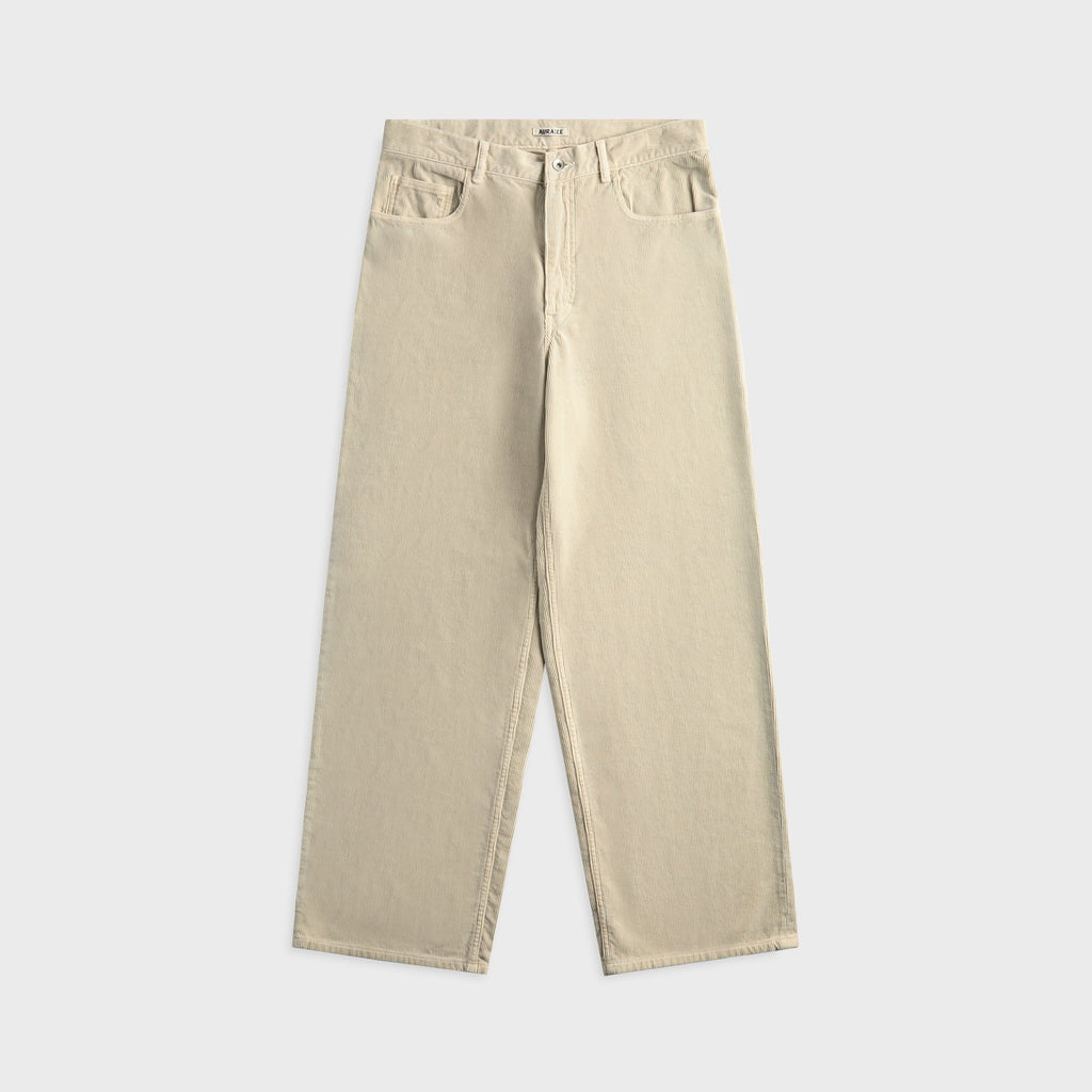 Auralee Garment-Dyed Finx Corduroy 5P Wide Pant - White / Khaki