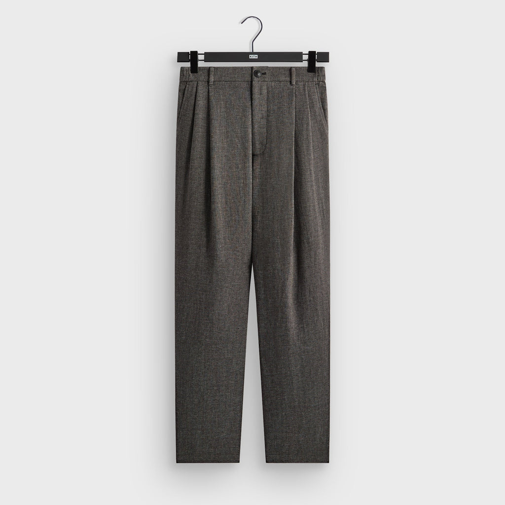 &Kin Textured Linen Flax Brynn Pleated Pant - Black Melange
