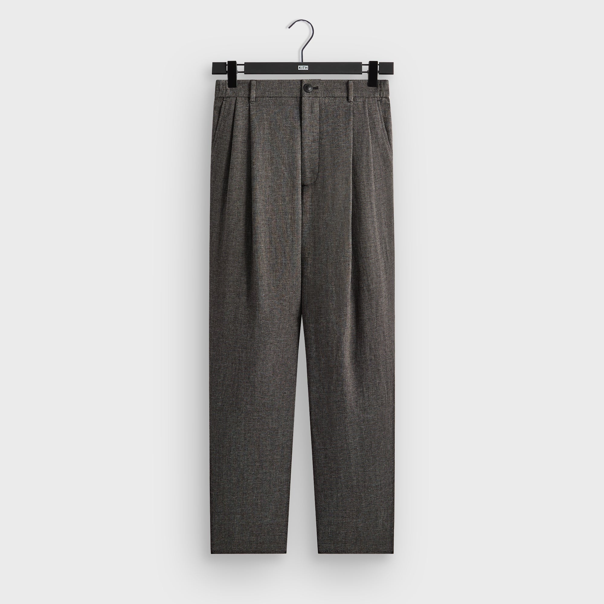 &Kin Textured Linen Flax Brynn Pleated Pant - Black Melange