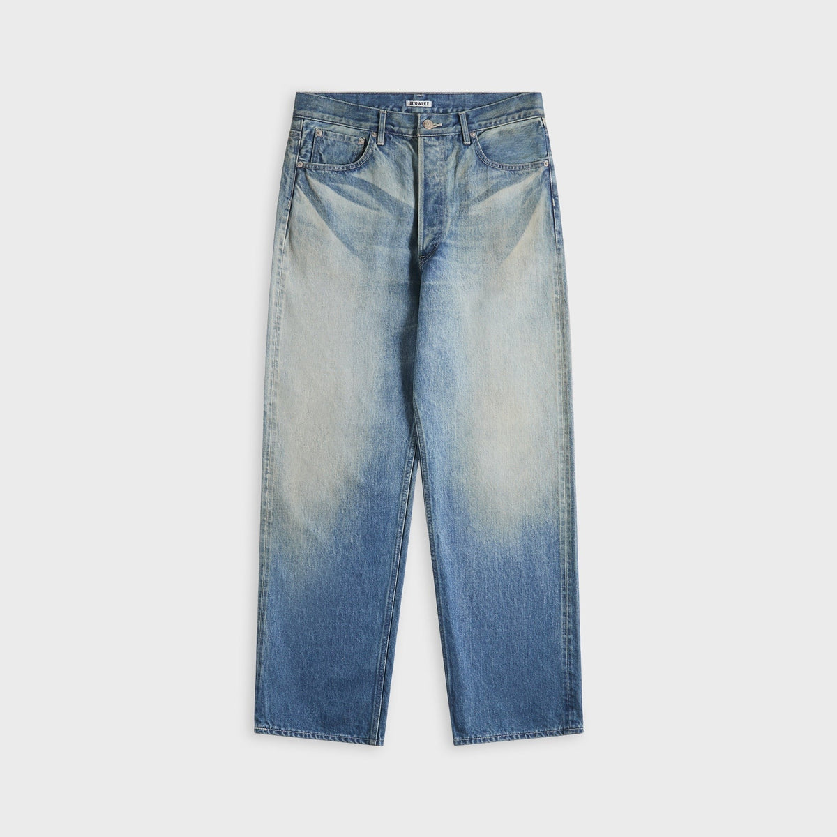 Auralee Selvedge Faded Heavy Denim Wide Pants - Faded Indigo