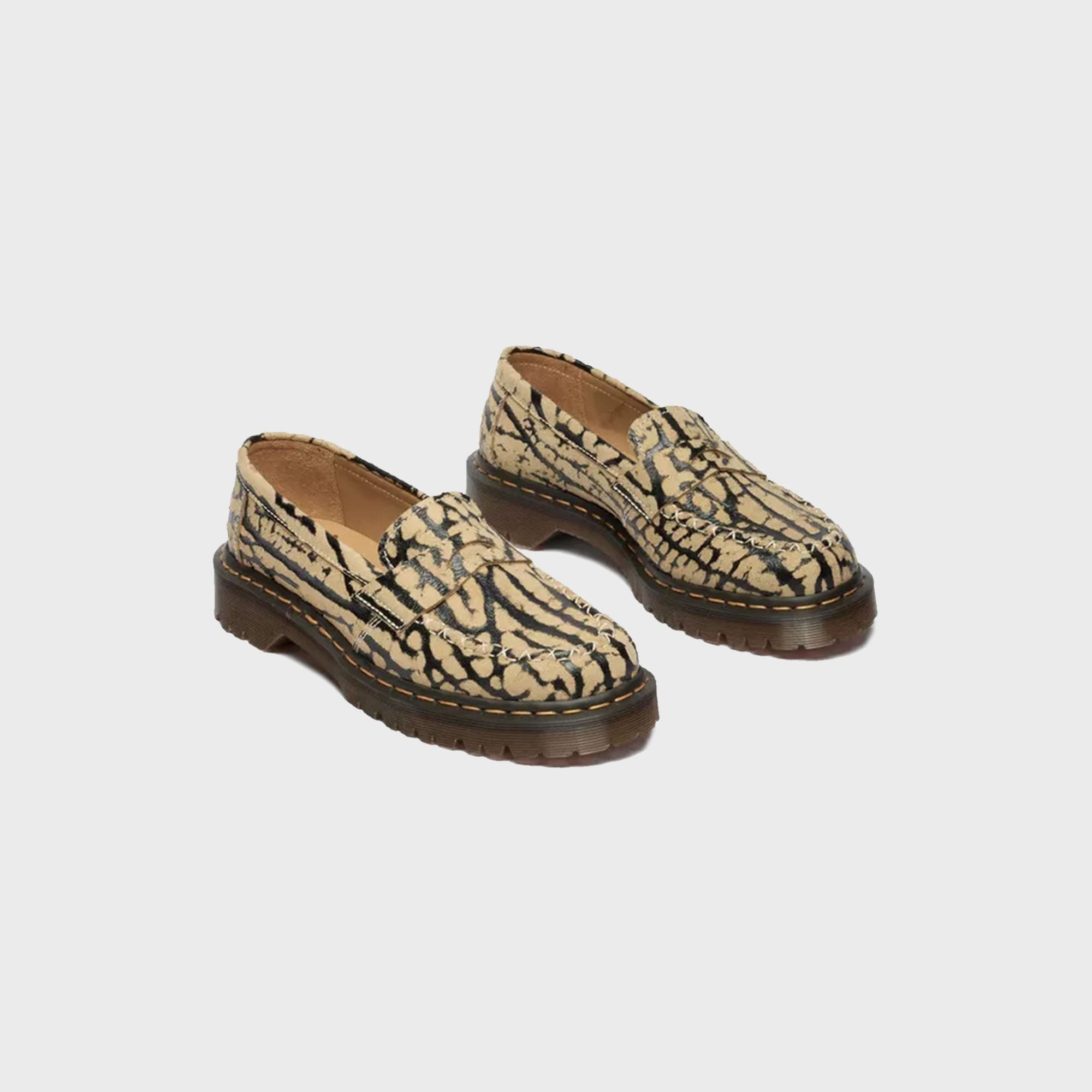 Dr. Martens Delapre Wild Emboss Suede Penny Loafer - Teak Brown / Black