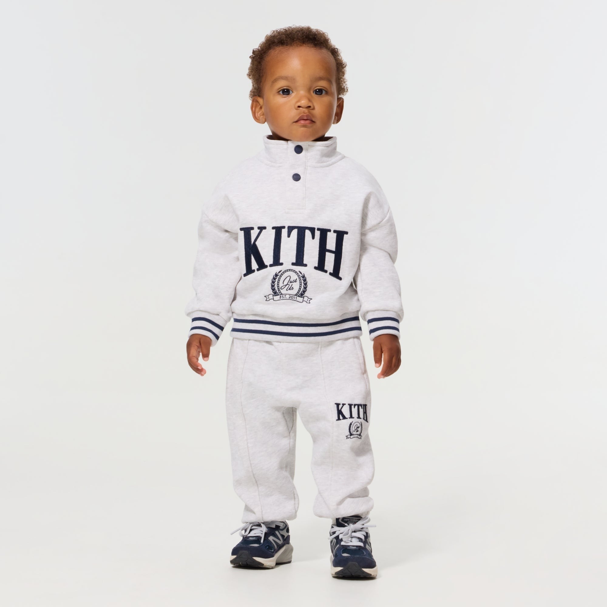 Kith Baby Collegiate Snap Hunter Crewneck - Light Heather Grey - PH