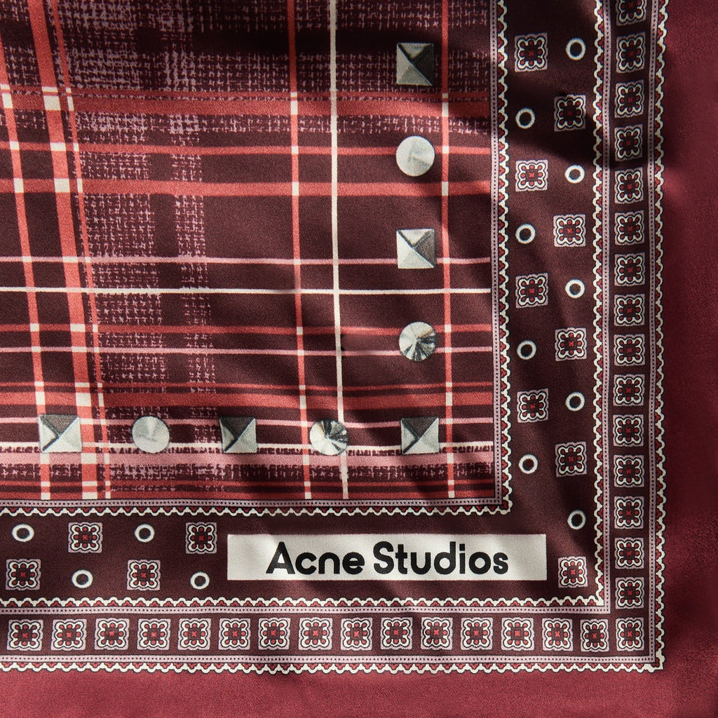 Acne Studios Checkered Silk Scarf - Burgundy / Brown