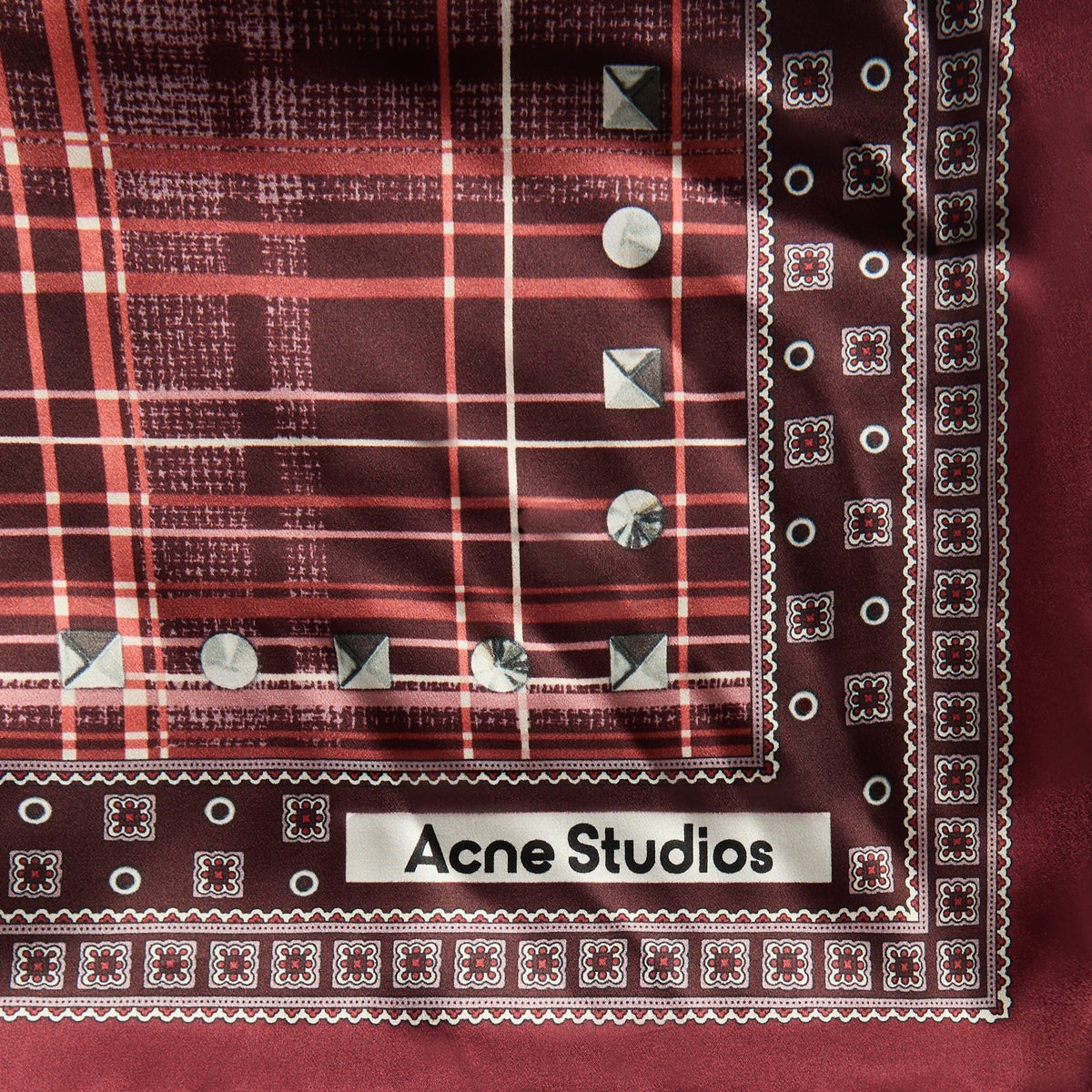 Acne Studios Checkered Silk Scarf - Burgundy / Brown