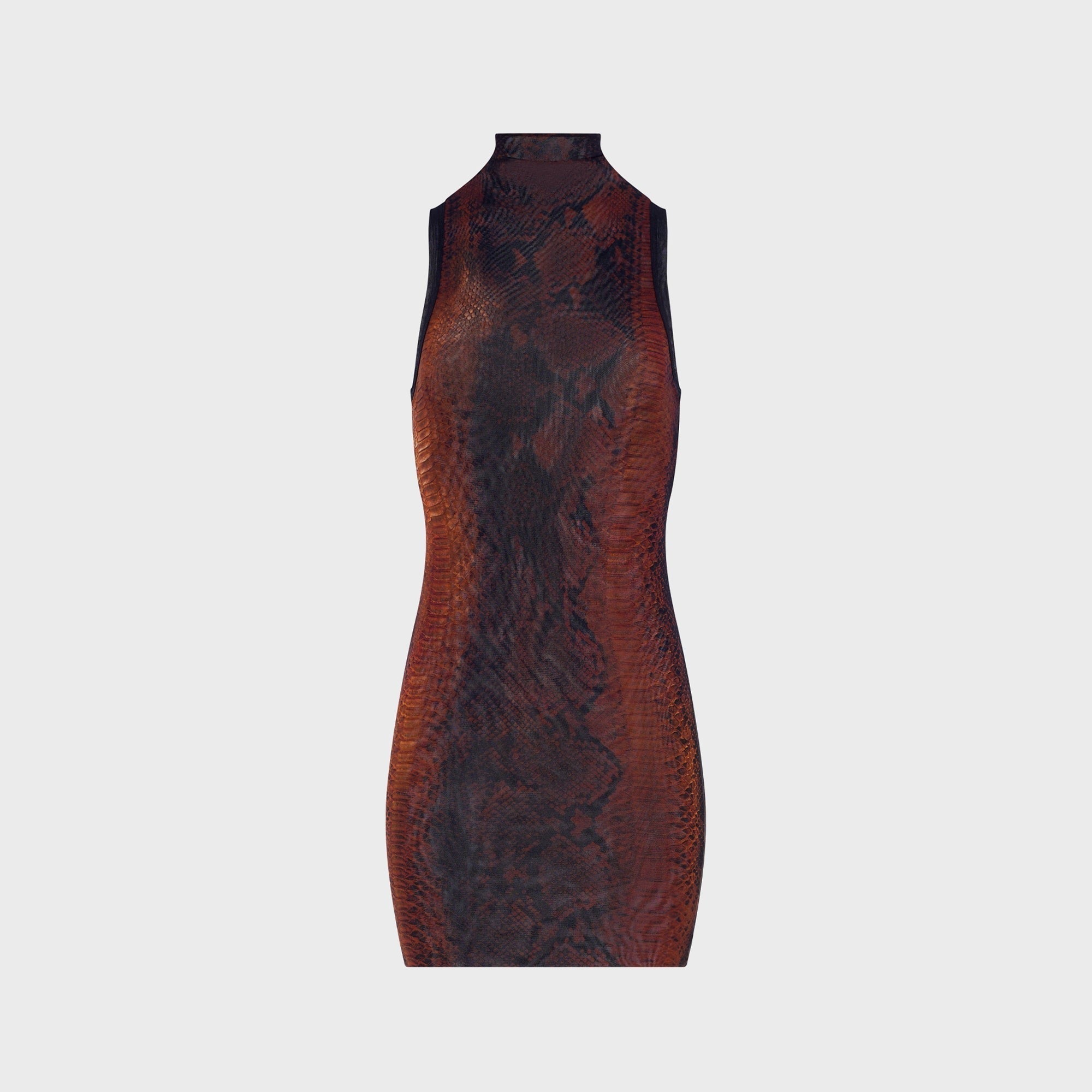 Jean Paul Gaultier Mesh High Neck Short Dress - Printed Python