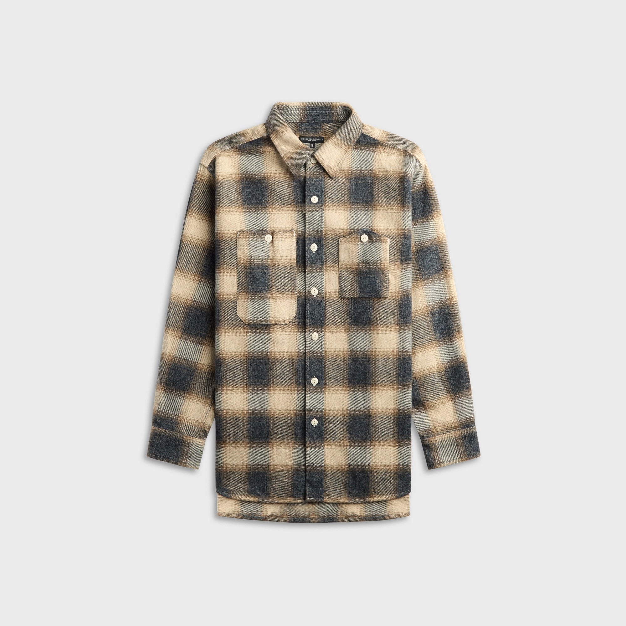 Engineered Garments Cotton Heavy Shadow Plaid Flannel Work Shirt - Khaki
