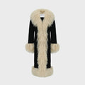 Susanna Chow Dorothy Suede Ultra Maxi Coat - Black / Beige Trim