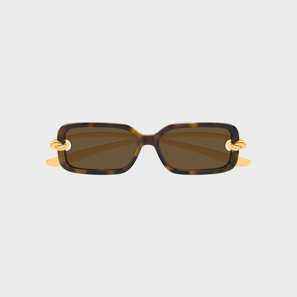 Bottega Veneta Knot Rectangular Sunglasses - Havana / Gold / Brown