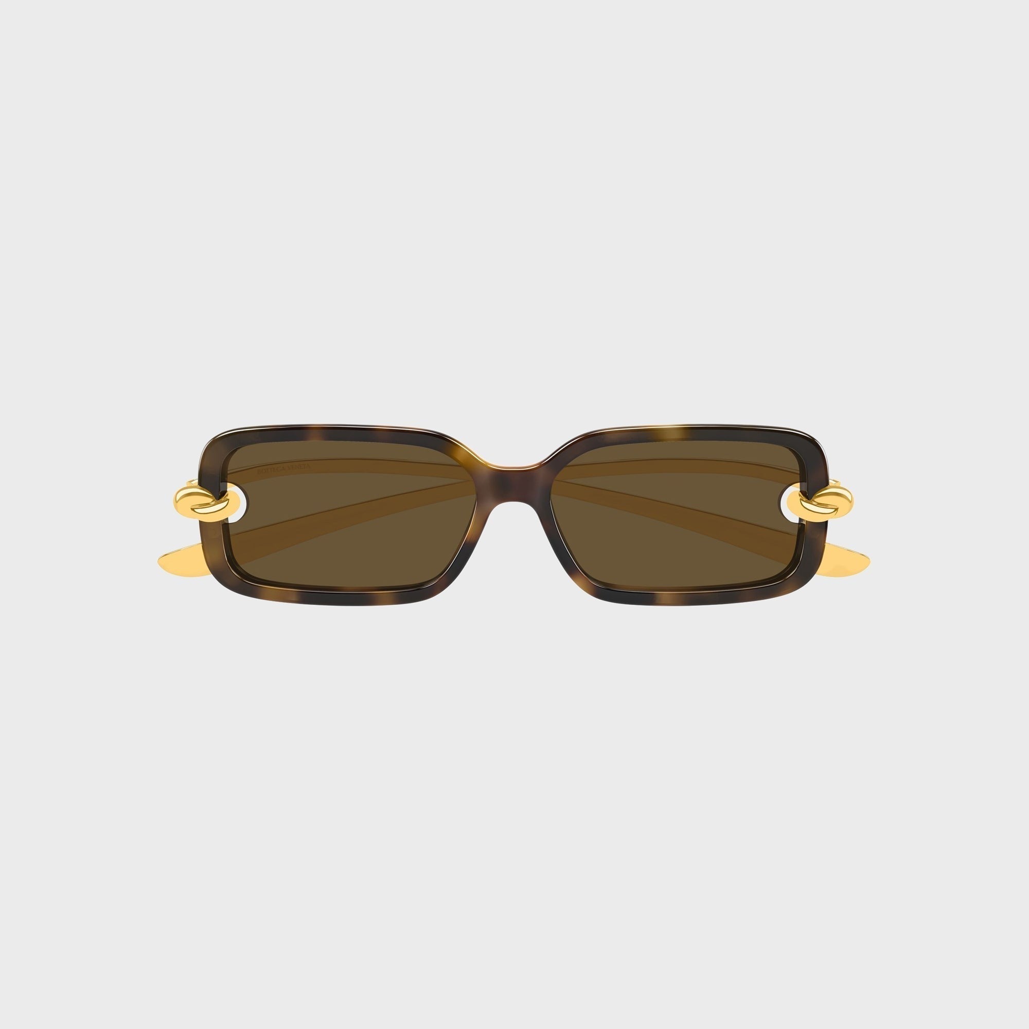 Bottega Veneta Knot Rectangular Sunglasses - Havana / Gold / Brown