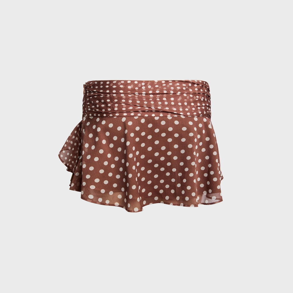 GUIZIO Crinkled Dot Chiffon Slit Mini Skirt - Espresso