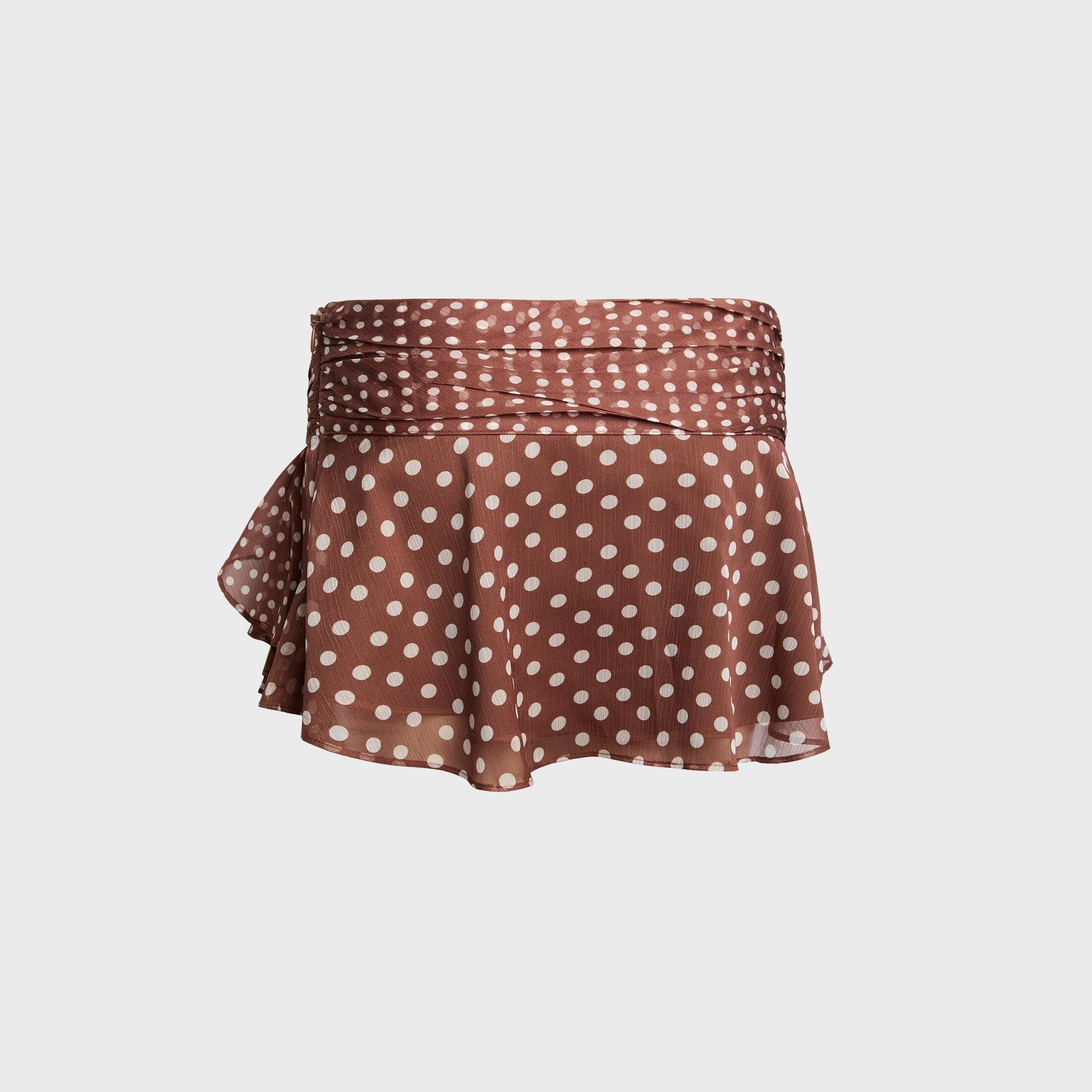 GUIZIO Crinkled Dot Chiffon Slit Mini Skirt - Espresso
