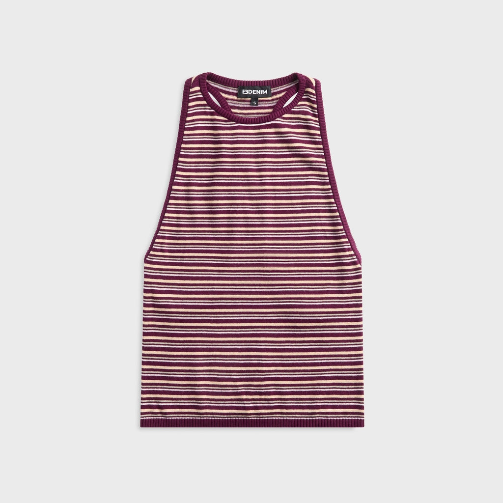 EB Denim Romy Knit Racer Tank Top - Burgundy / Soft Pink Stripe