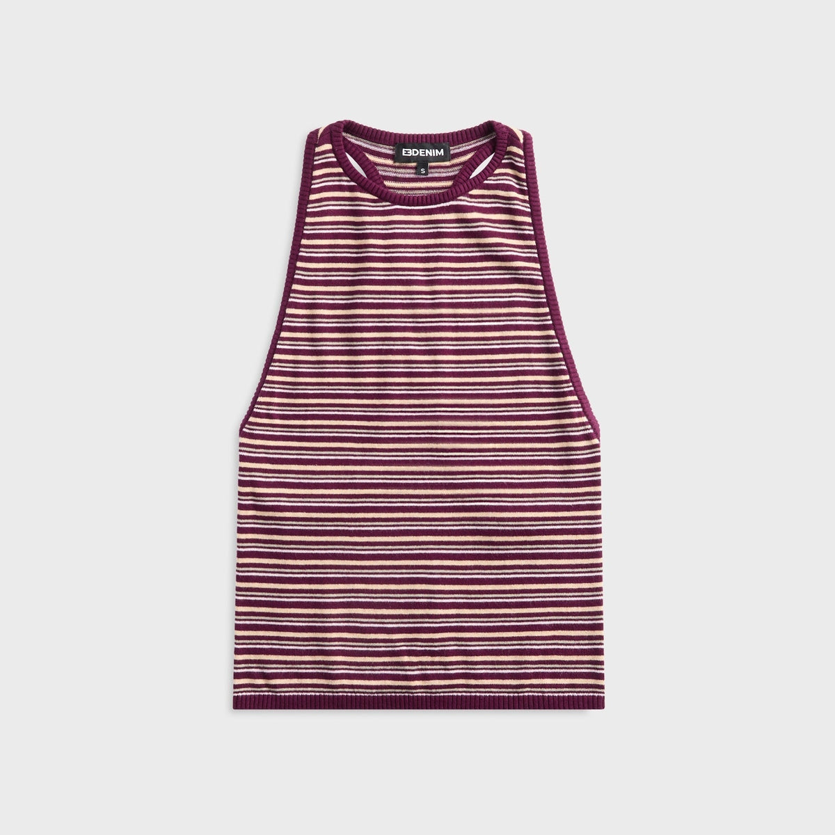 EB Denim Romy Knit Racer Tank Top - Burgundy / Soft Pink Stripe