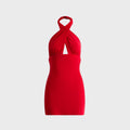 Norma Kamali Cross Halter Pickleball Dress - Tiger Red