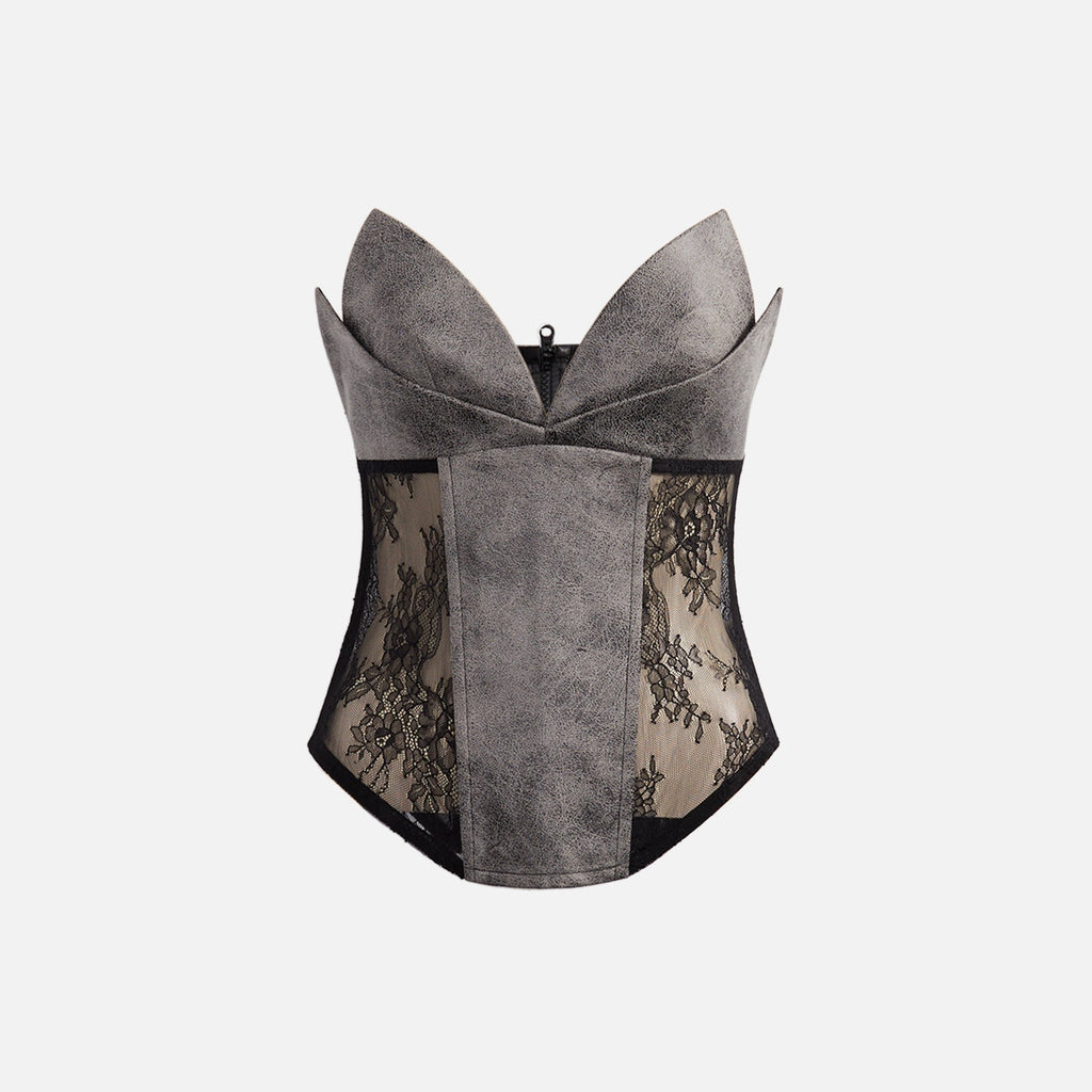 Kim Shui Washed Pleather Bustier - Grey
