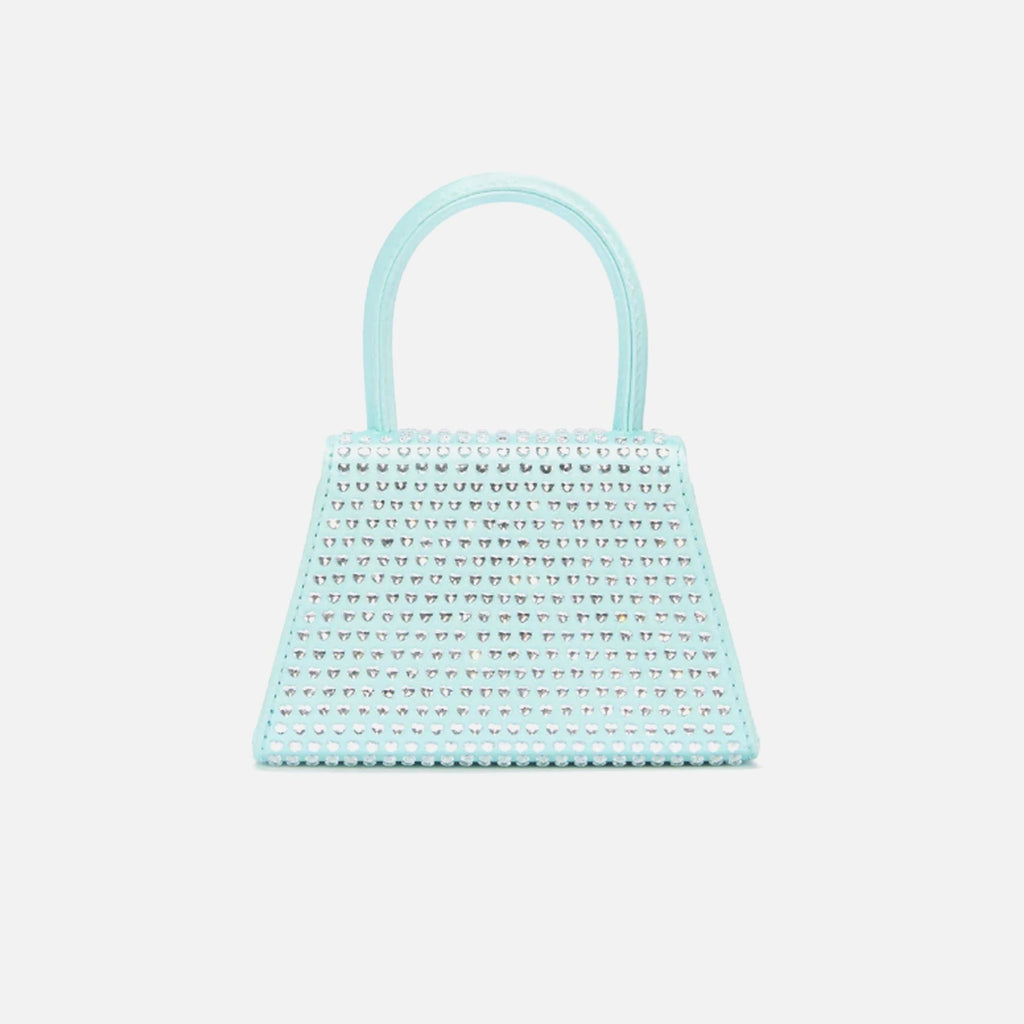 Self-Portrait Satin Heart Rhinestone Micro Bow Bag - Blue