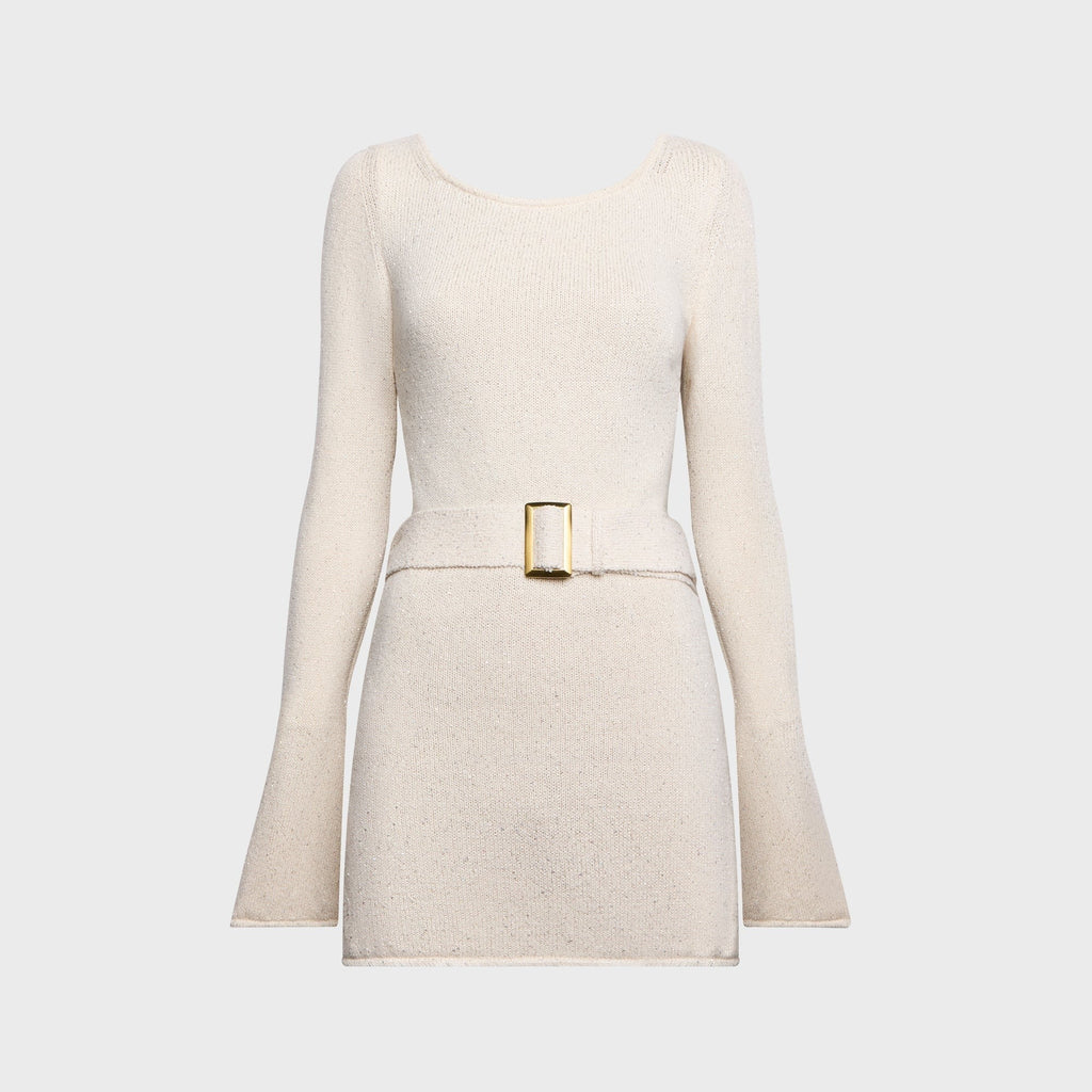 Asta Resort Maya Long Sleeve Mini Belted Dress - Salt Sequin