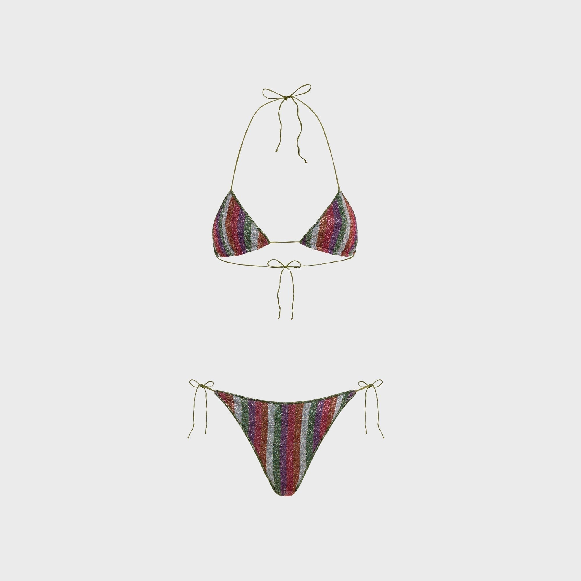 Oseree Lolita Kini Printed Lurex Bikini Set - Rose / Multicolor