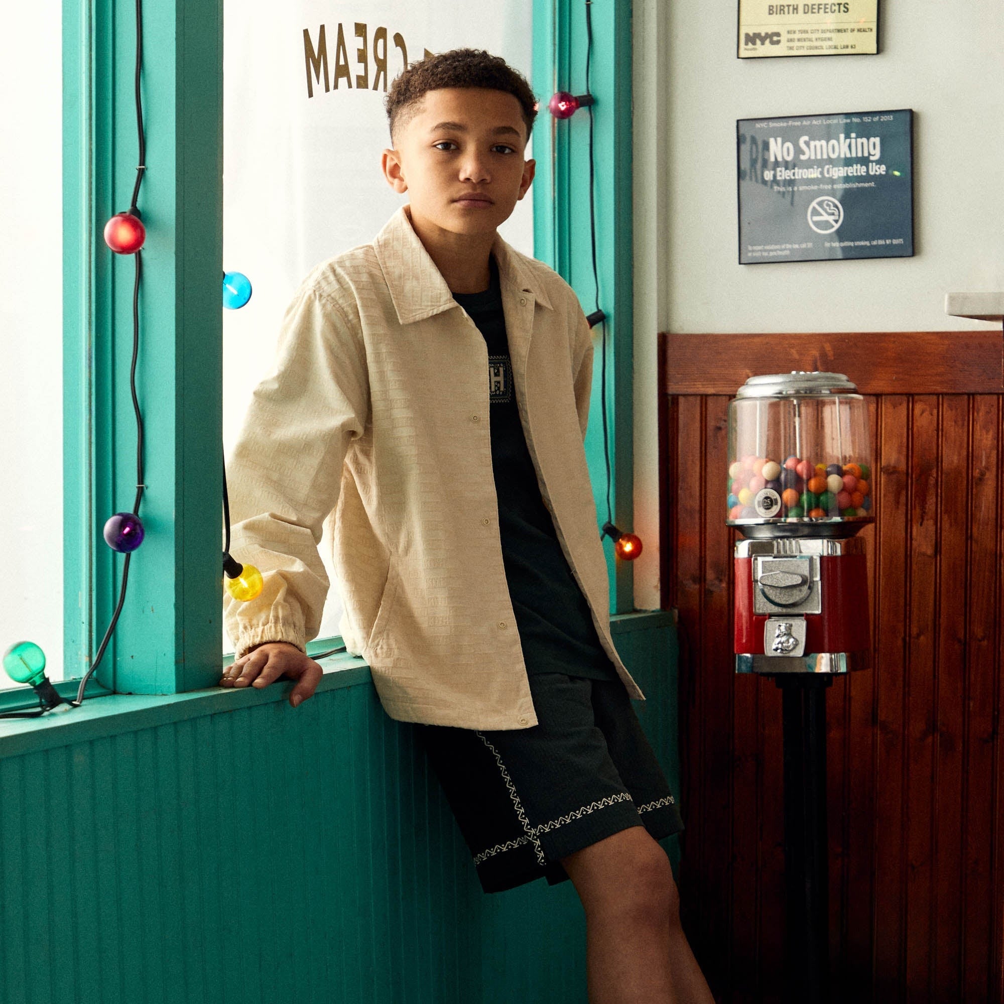 Kith Kids Flocked Monogram Coaches Jacket - Veil