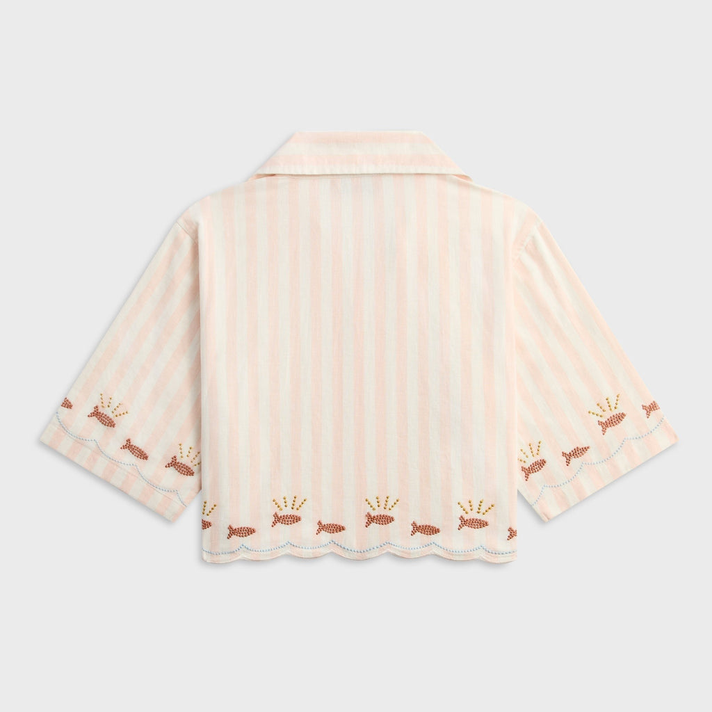 Kith Kids Embroidered Cropped Thompson Camp Shirt - Sahara