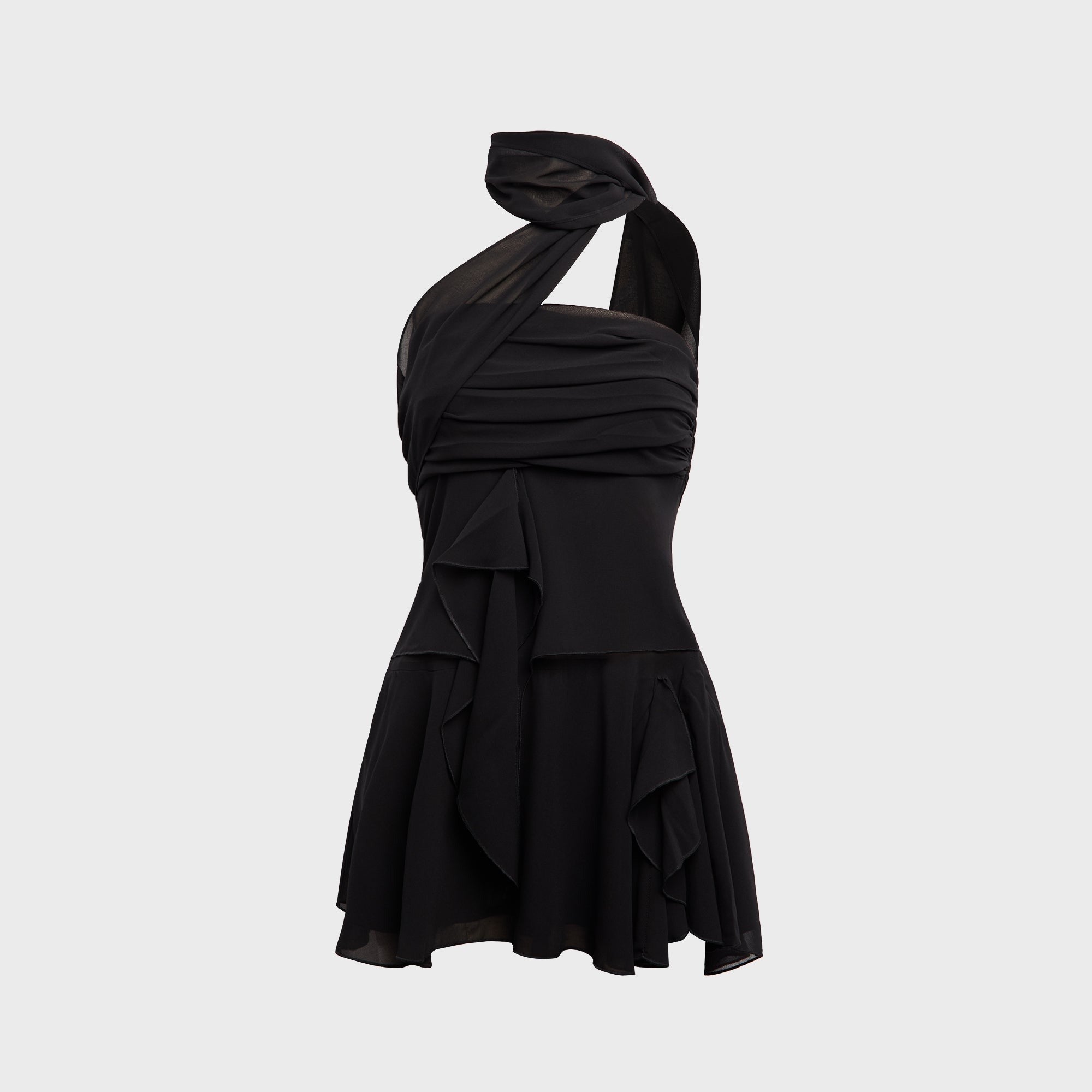 GUIZIO Chiffon Ruffle Dress - Black