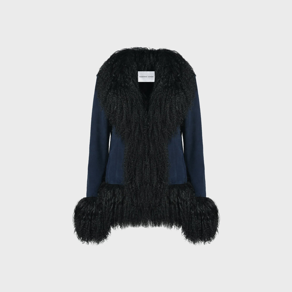 Susanna Chow Dorothy Suede Coat - Navy / Black Trim