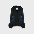 Susanna Chow Dorothy Suede Coat - Navy / Black Trim