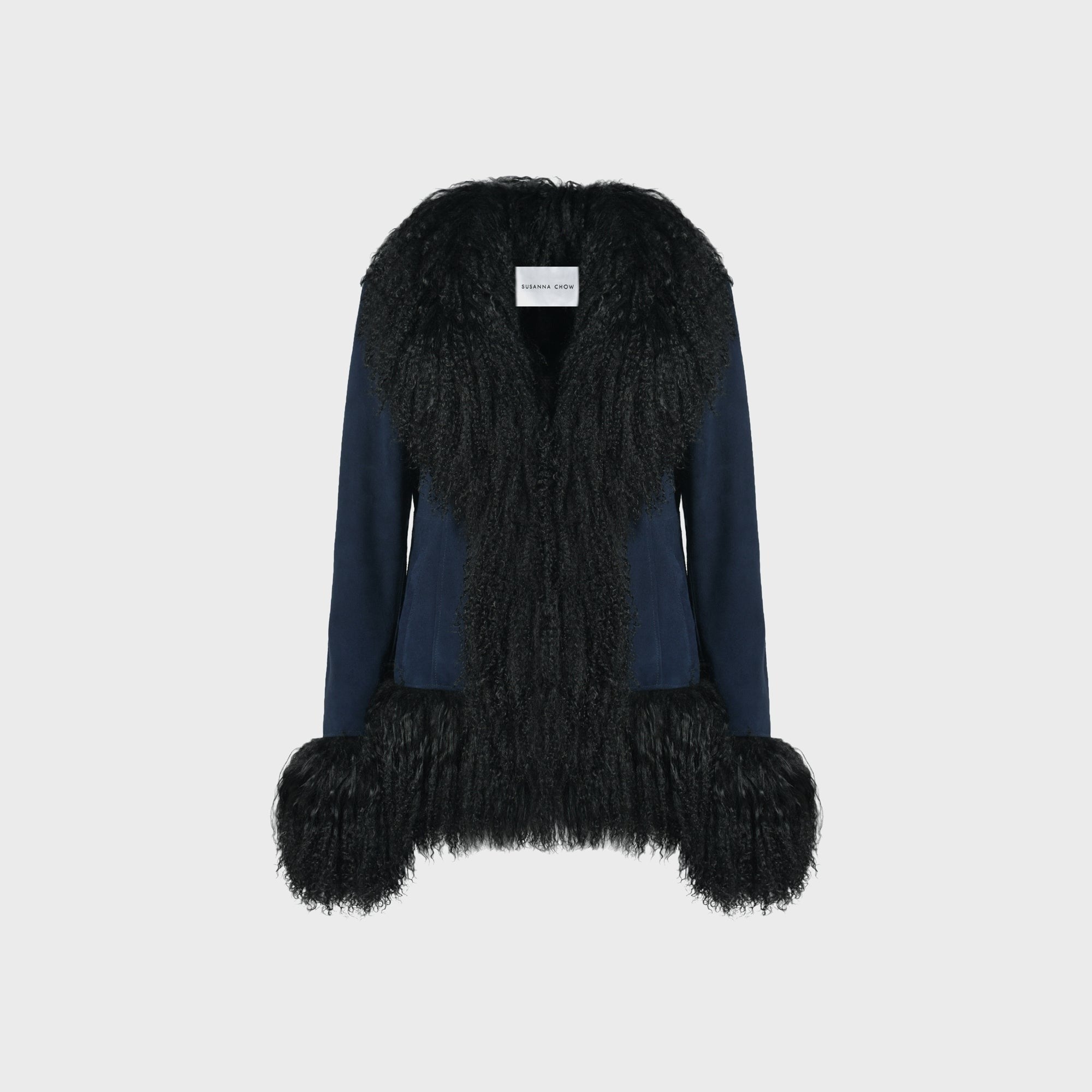 Susanna Chow Dorothy Suede Coat - Navy / Black Trim